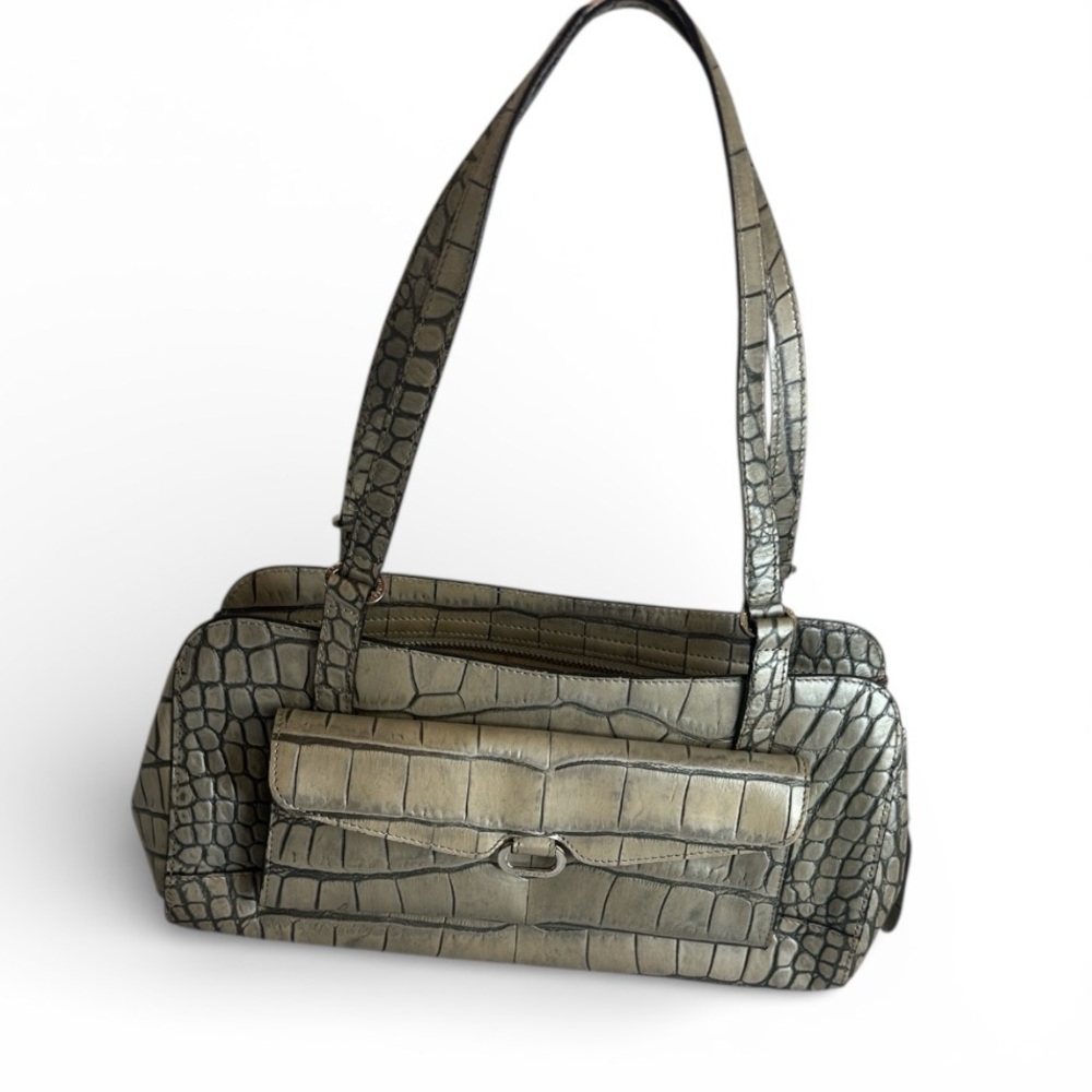 Monsac 100% Genuine Leather Elegant Silver Crocodile-Embossed Women shoulder Bag